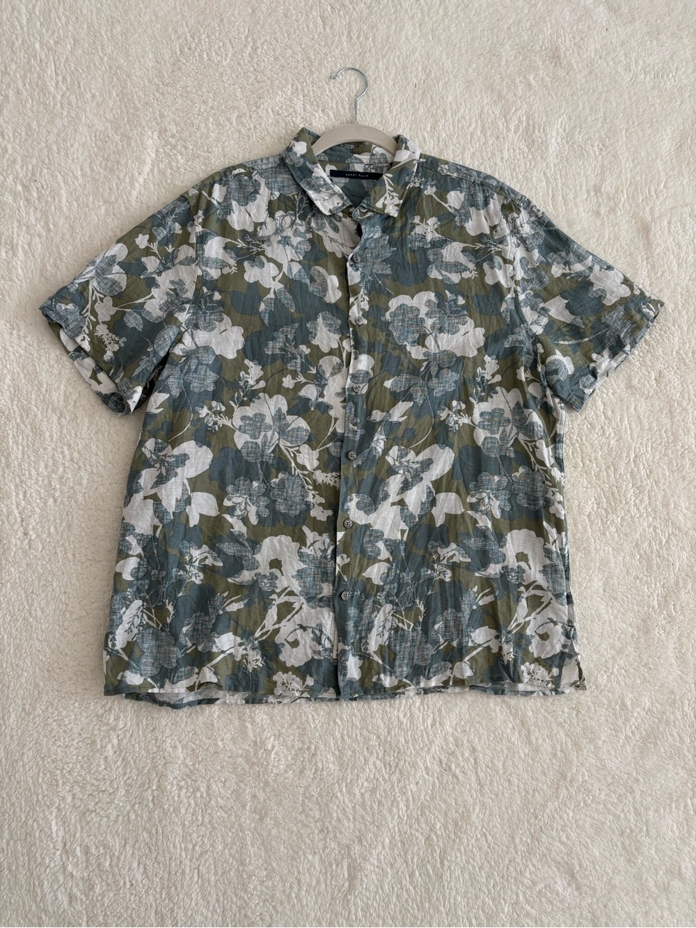 Perry Ellis Men’s Linen Cotton Shirt XL Short Sleeve Floral Print